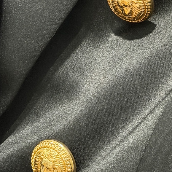 Balmain Double-Breasted Silk-Satin Blazer — Black, Gold Buttons, FR 36 (US 4) - Picture 3 of 11